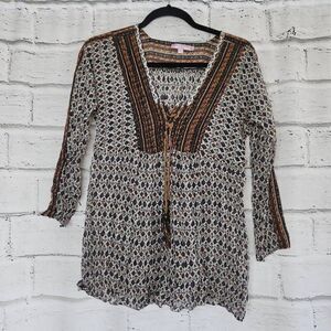Calypso St. Barth Long Sleeve Patterned Tunic Silk Blend Womens XS Lace Up